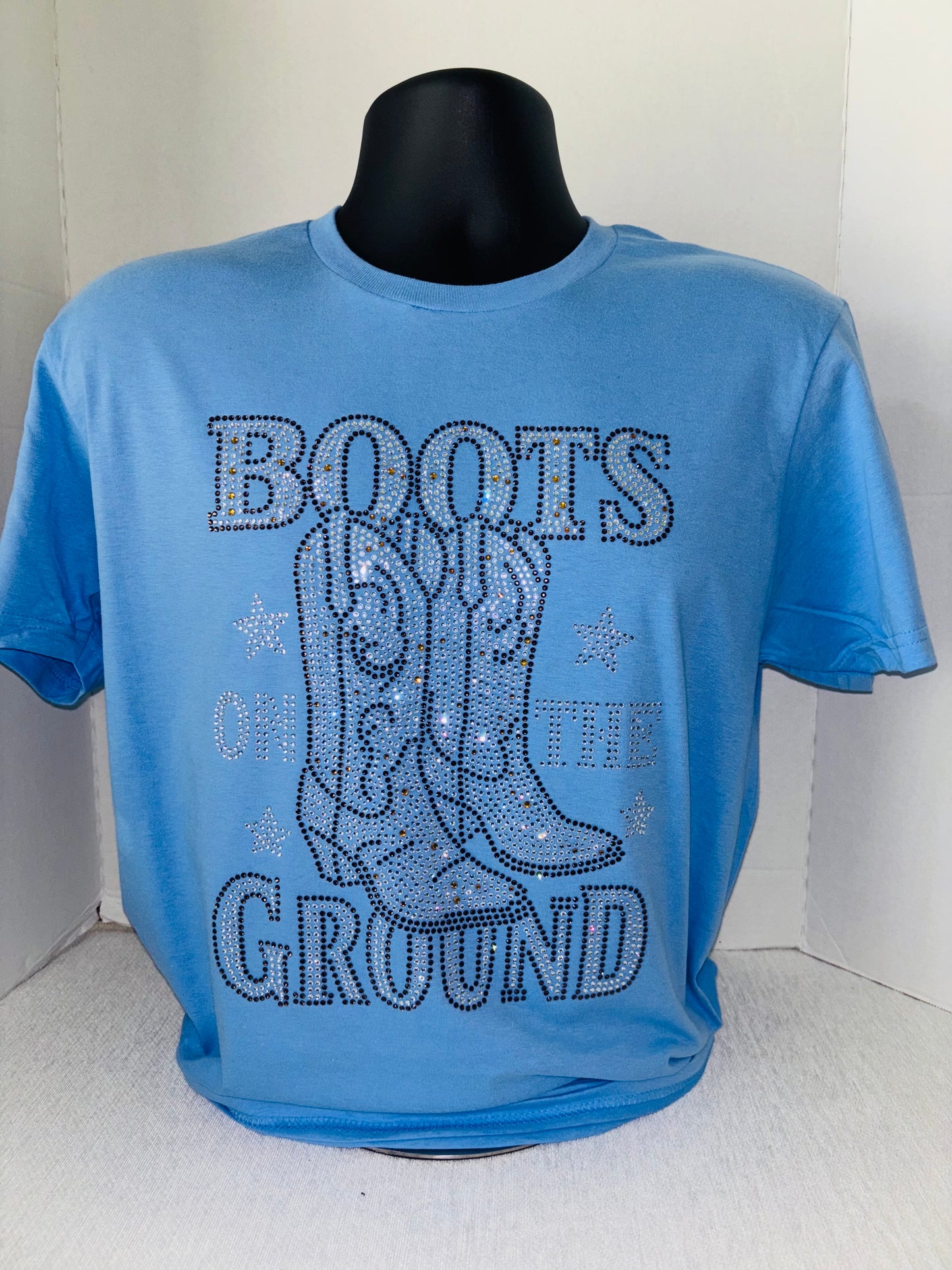 Boots on the Ground Rhinestone Tee. WRITE YOUR SIZE IN THE NOTES SECTION AT CHECKOUT (Copy)