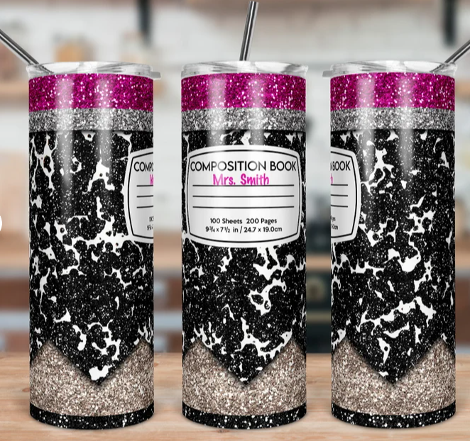 Composition Book 20 oz Skinny Tumbler with Straw