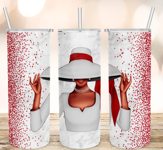 Red and White 20 oz Skinny Tumbler with Straw