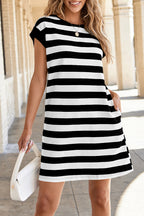 Pink Stripe Cap Sleeve Shift T Shirt Dress