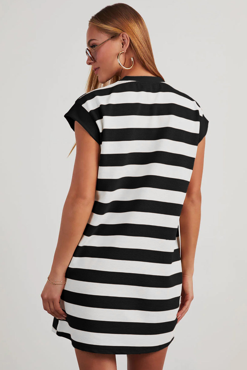 Pink Stripe Cap Sleeve Shift T Shirt Dress