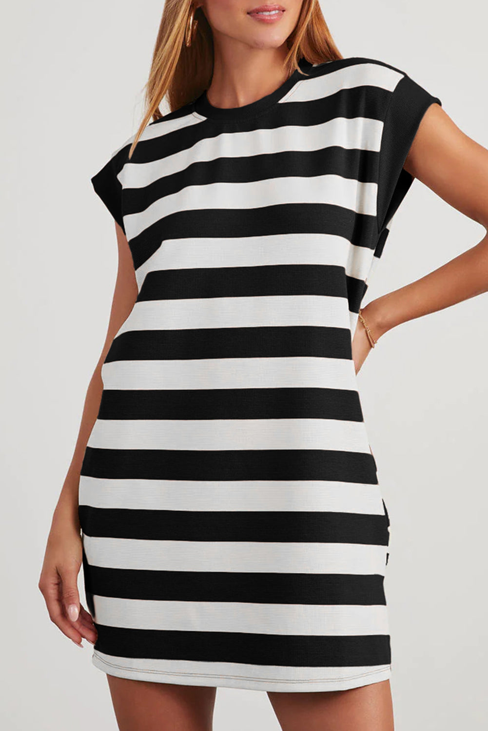 Pink Stripe Cap Sleeve Shift T Shirt Dress