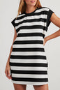 Pink Stripe Cap Sleeve Shift T Shirt Dress