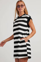 Pink Stripe Cap Sleeve Shift T Shirt Dress