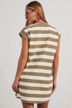 Pink Stripe Cap Sleeve Shift T Shirt Dress
