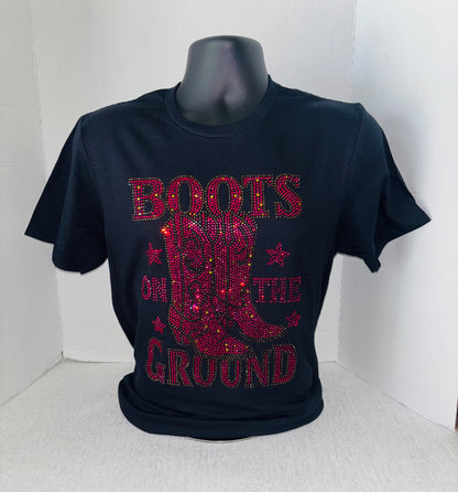 Boots on the Ground Rhinestone Tee.           WRITE YOUR SIZE IN THE NOTES SECTION AT CHECKOUT (Copy)