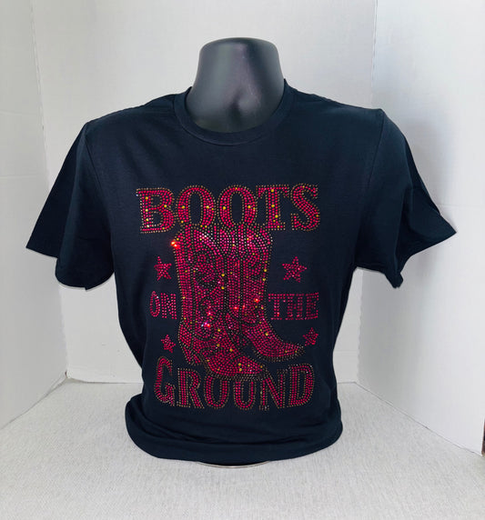 Boots on the Ground Rhinestone Tee.           WRITE YOUR SIZE IN THE NOTES SECTION AT CHECKOUT (Copy)