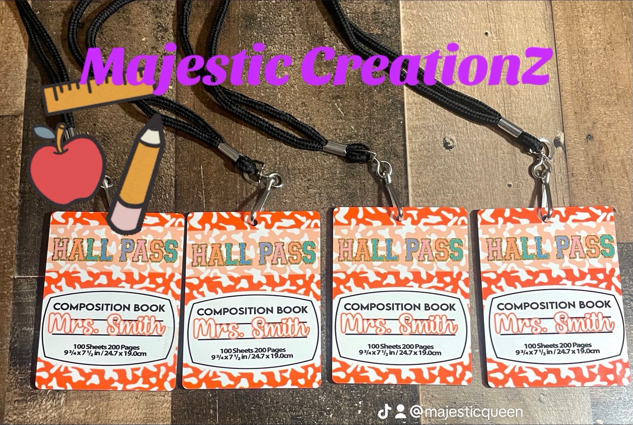 Composition Notebook Hall Pass You will received four (4) hall passes with lanyards. Picture for example.