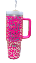 Hot Pink 40oz Holographic Leopard Tumbler With Handle