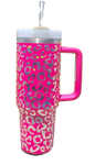 Hot Pink 40oz Holographic Leopard Tumbler With Handle