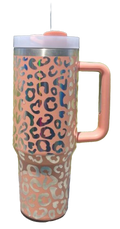 Peach 40oz Holographic Leopard Tumbler With Handle