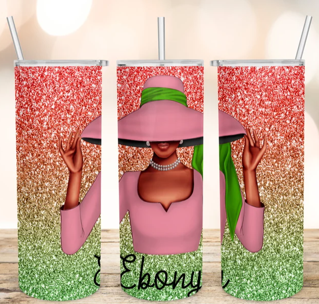Pink and Green 20 oz Skinny Tumbler with Straw