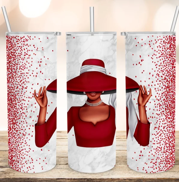 Red and White 20 oz Skinny Tumbler with Straw