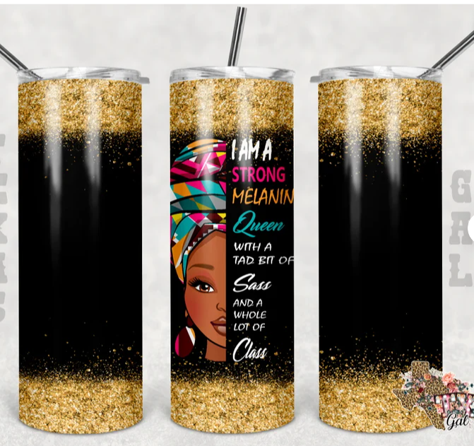 I Am Strong Melanin  20 oz Skinny Tumbler with Straw